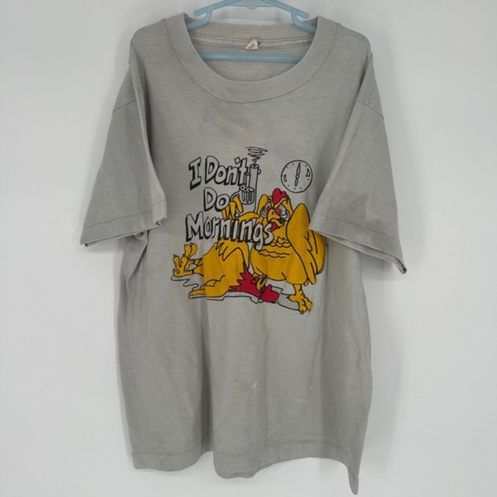 Vintage 80s‎ Screen Stars Shirt Mens Medium Funny Chicken I Dont Do Mornings Tee